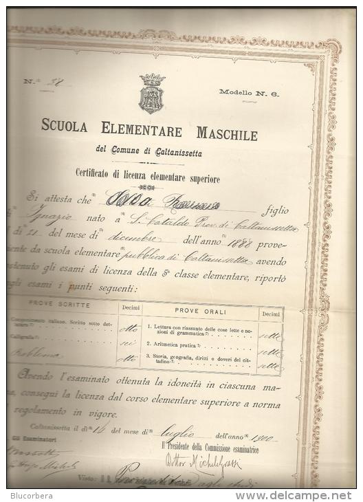 CALTANISSETTA SCUOLA ELEMENTARE LUGLIO 1900 CM 29 X 39 - Diploma & School Reports