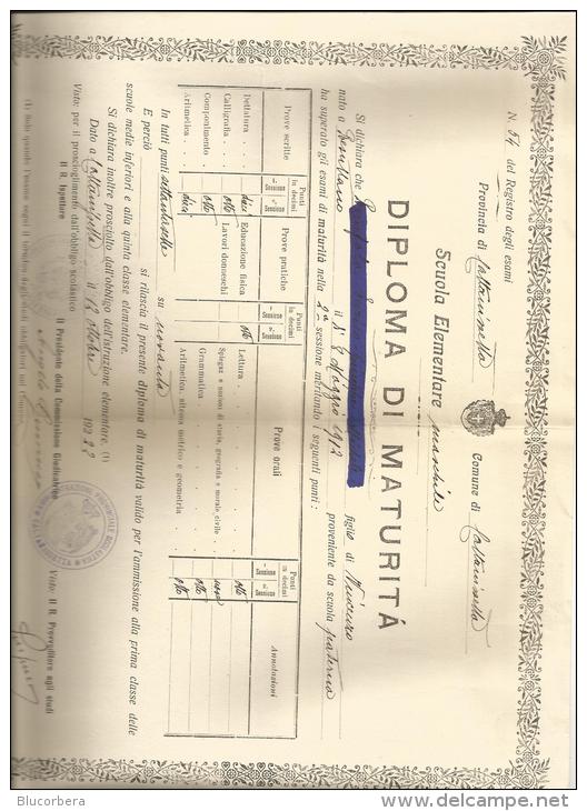 CALTANISETTA DIPLOMA DI MATURITA' 1922 TIP. RIZZICA CM 37 X 24 - Diploma's En Schoolrapporten