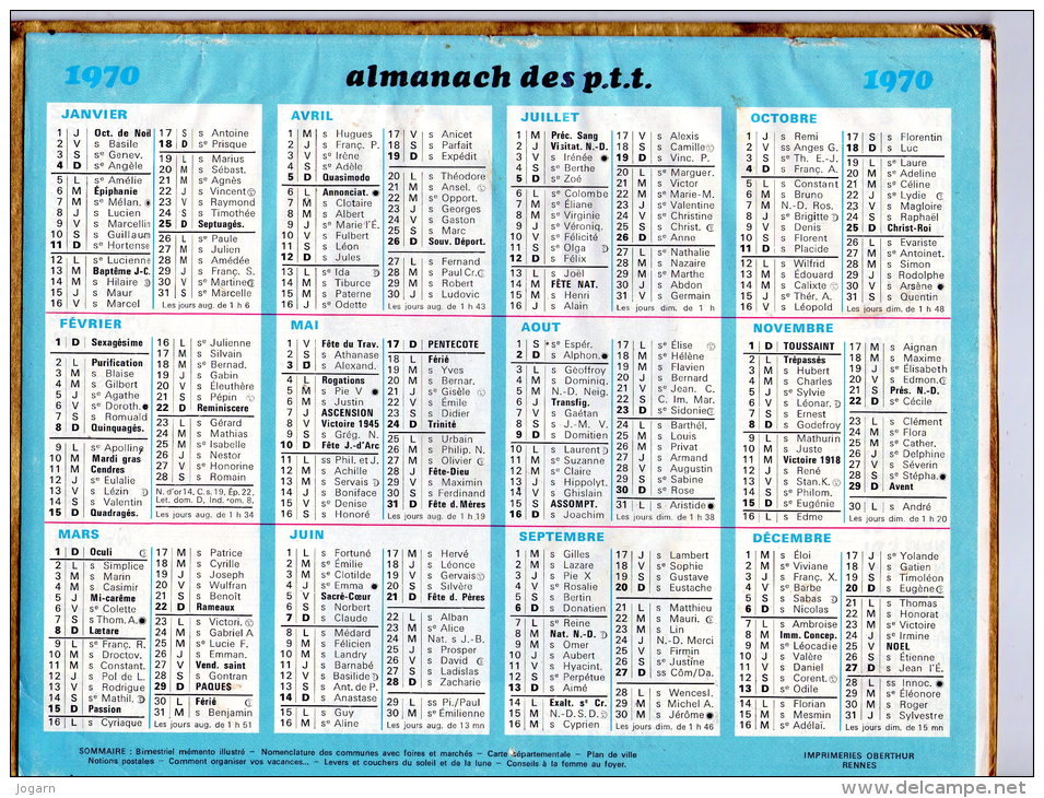 ALMANACH DES P.T.T. - 1970 - OBERTHUR - ILLE ET VILAINE - Klein Formaat: 1961-70