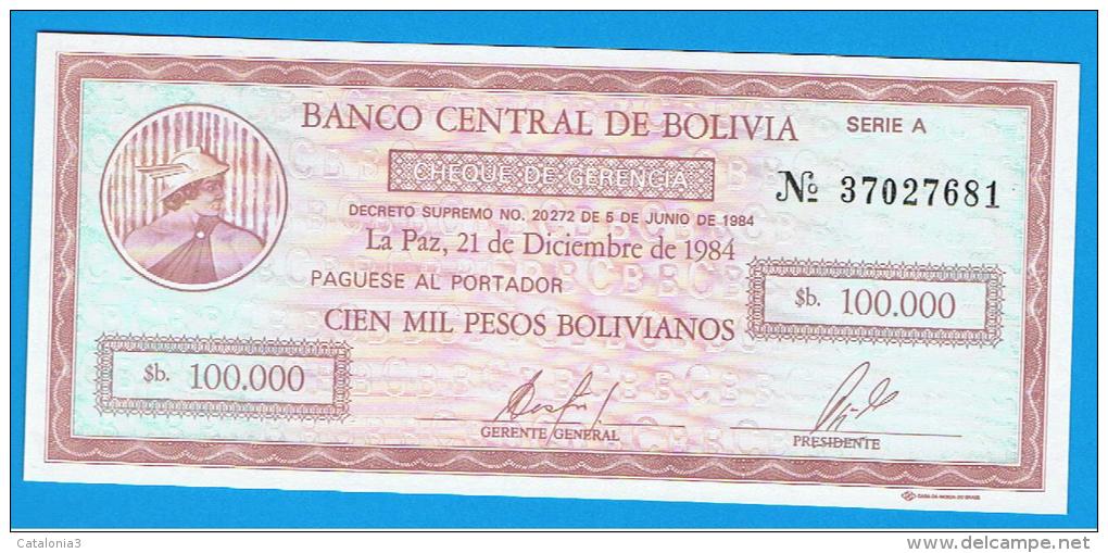 BOLIVIA - 100.000 Pesos Bolivianos 1984  SC  P-188 - Bolivia