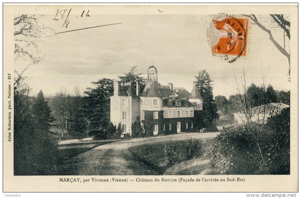 CP, 86, Marçay, Château Du Bierçon (Façade De L'arrive Au Sud-Est, Voyagé En 1914 - Autres & Non Classés