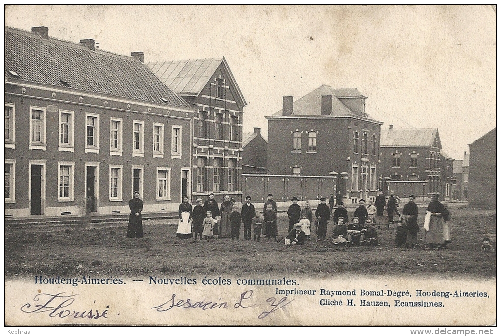 HOUDENG-AIMERIES : Nouvelles Ecoles Communales - RARE CPA - Cachet De La Poste 1904 - La Louvière