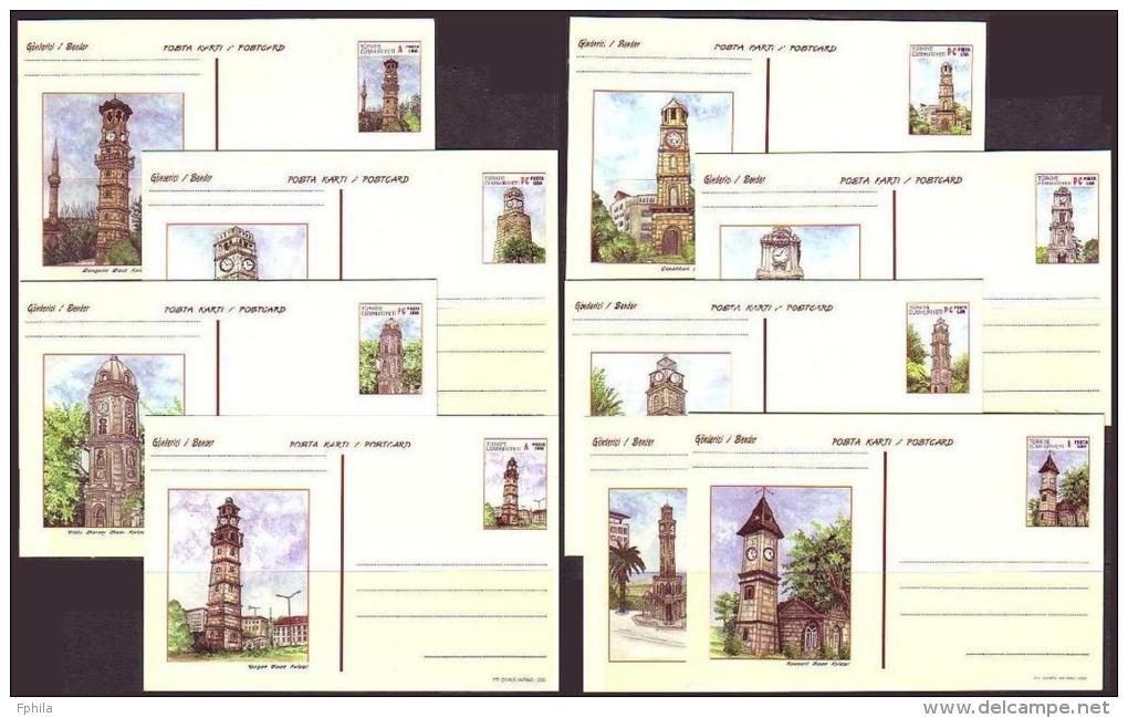 2000 TURKEY CLOCK TOWERS - (9x) POSTCARDS SET - Ganzsachen