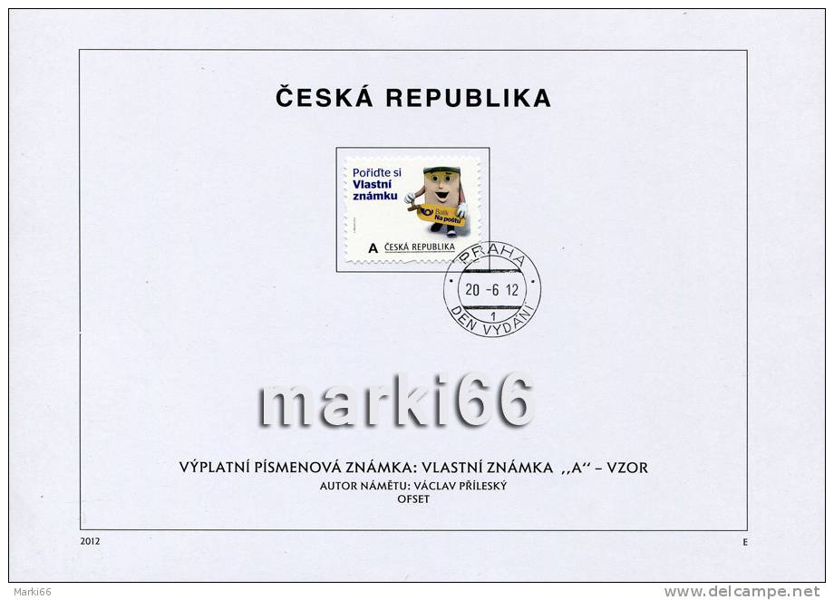 Czech Republic - 2012 - Personal Stamp - Express Post Ad - FDS (first Day Sheet) With "A" Type Stamp - Lettres & Documents