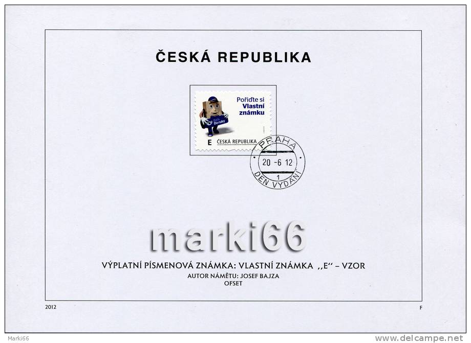 Czech Republic - 2012 - Personal Stamp - Express Post Ad - FDS (first Day Sheet) With "E" Type Stamp - Briefe U. Dokumente