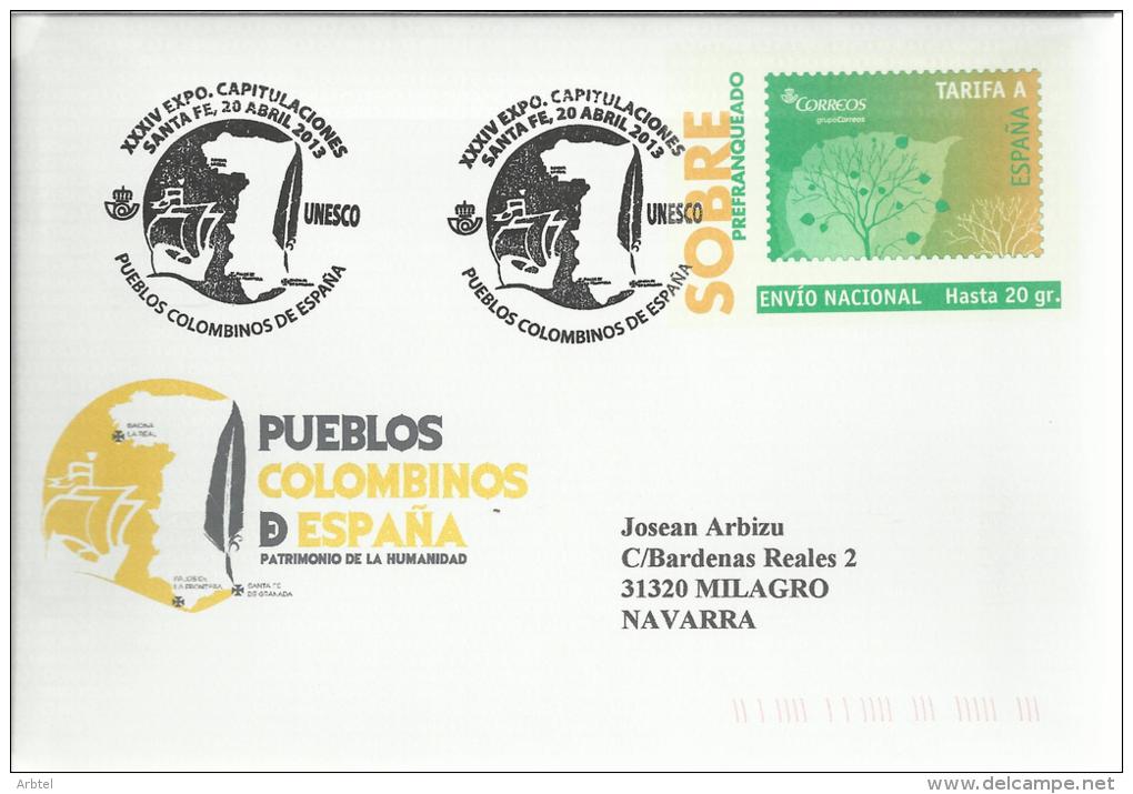 SANTA FE GRANADA MAT PUEBLOS COLOMBINOS DE ESPAÑA COLON SOBRE ENTERO POSTAL - Christopher Columbus