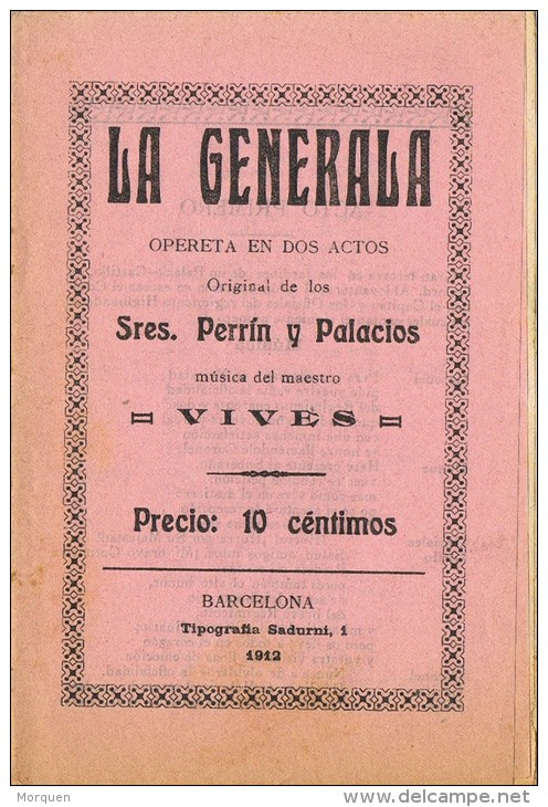 Programa Opereta LA GENERALA De Perrin Y Palacios, Barcelona 1912 - Programme