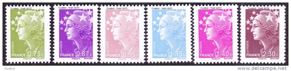 France N° 4473 à 4478 ** Marianne De Beaujard Gommé (6 Valeurs) - Bonnet Phrygien - Etoile - Unused Stamps