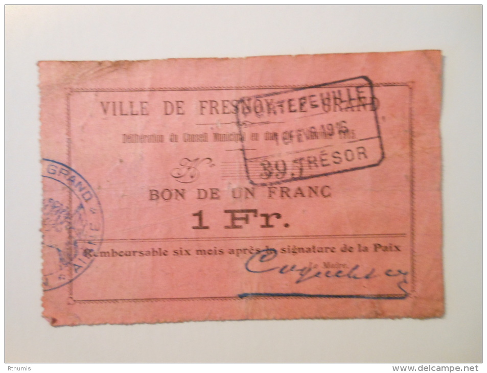 Aisne 02 Fresnoy-le-Grand , 1ère Guerre Mondiale 1 Franc 5-1-1915 R - Bons & Nécessité
