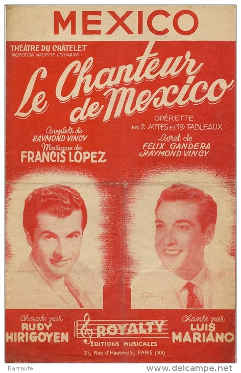 Partition Affichette 1951 MEXICO Luis MARIANO Et Rudy HIRIGOYEN Musique De Francis LOPEZ . - Compositeurs De Comédies Musicales