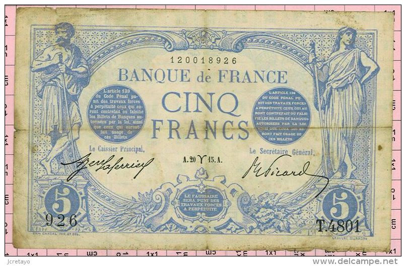 5 Francs Bleu, Ref Fayette 2-25 TTB - 5 F 1912-1917 ''Bleu''