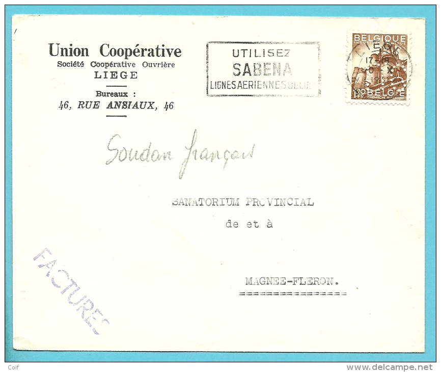 767 Op Brief Met Stempel LIEGE Met Firmaperforatie (perfin) " U.C." Van Union Cooperative Te Liege - 1951-..