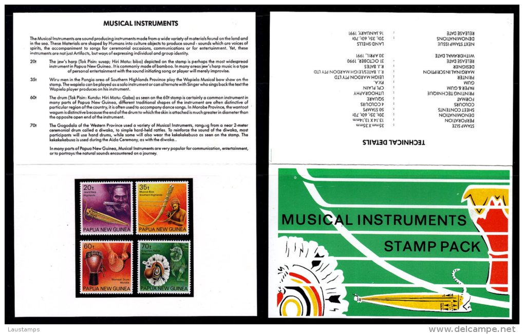 Papua New Guinea 1990 Musical Instruments Stamp Pack - Papouasie-Nouvelle-Guinée
