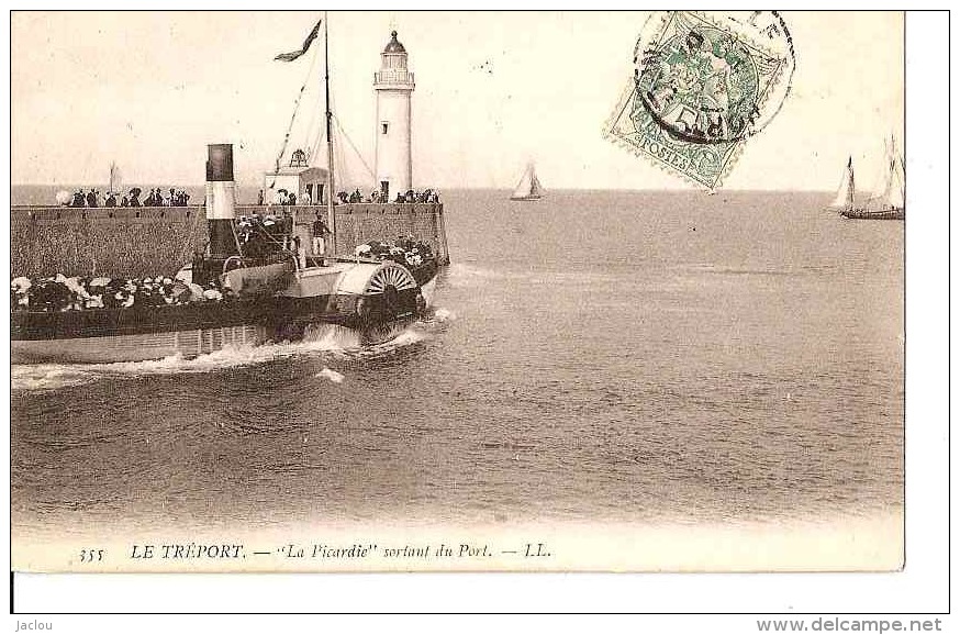 LE TREPORT "LA PICARDIE" SORTANT  DU PORT (VAPEUR A ROUE),BEAU PLAN  REF 32772 - Ferries