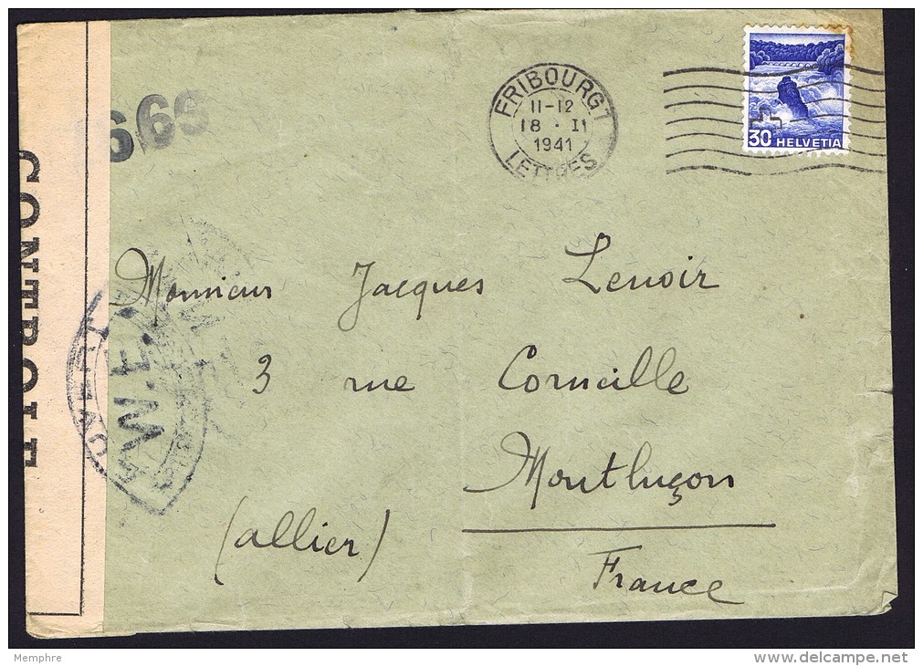 1941  Lettre De Suisse Pour Montluçon  Censure &laquo;Ouvert Par Les Autorités De Contrôle W. E.&raquo; - Brieven En Documenten