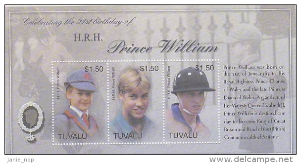 Tuvalu 2003 21st Birthday Prince William MNH  Sheetlet - Tuvalu