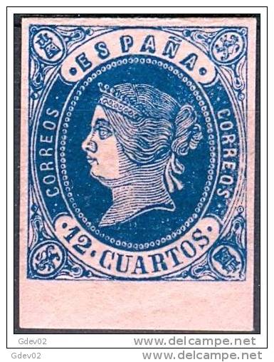 ES059-L2223TV.España, Spain,Espagne. ISABEL II.1852. (Ed 59*) EN NUEVO, GOMA ORIGINAL,CON CHARNELA, LUJO - Variedades & Curiosidades