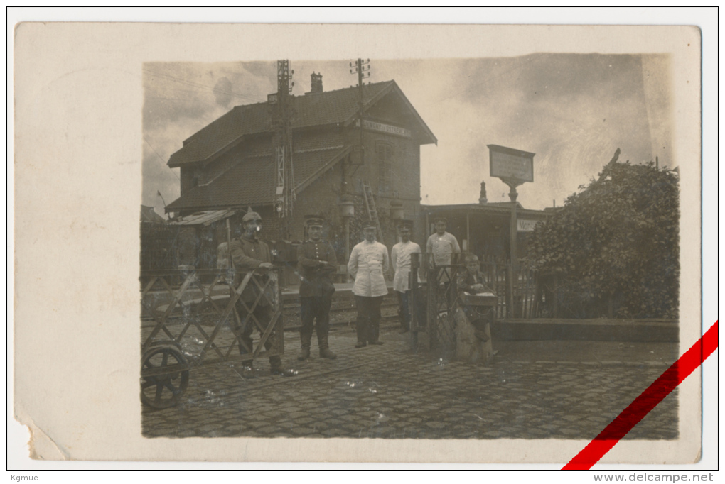 Original Foto - Montigny-en-Ostrevent - Bahnhof - Feldpost 1915 - Bahnpost- Und Briefstempel Landst.Inf.Batl.Dessau - Douai