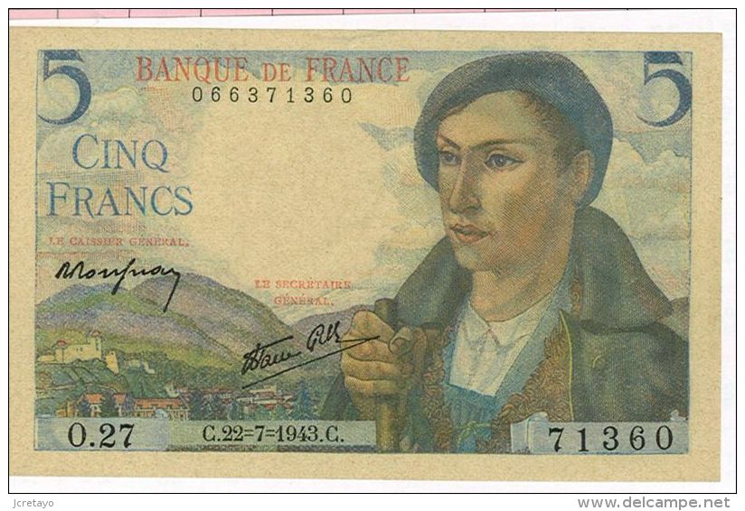 5 Francs Berger, Ref Fayette 5-2 état SPL - 5 F 1943-1947 ''Berger''