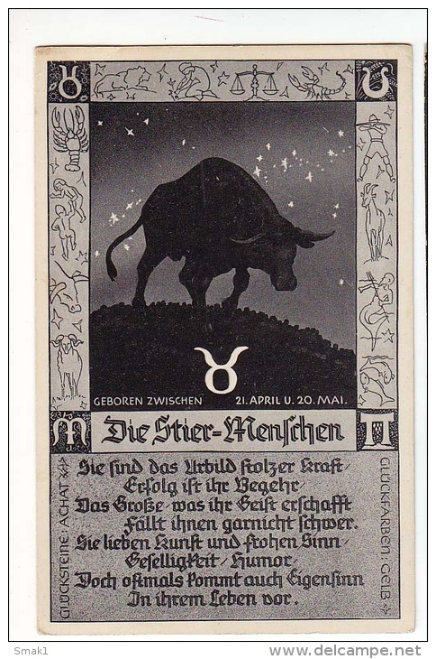 AK ASTRONOMIE  HOROSKOP Die Stier - Menschen GEBOREN ZWISCHEN 21.APRIL U 20.MAI OLD POSTCARD - Astronomie