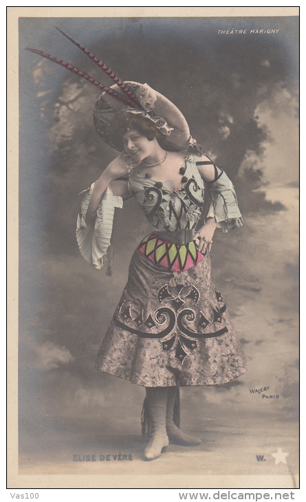 WALERY- PARIS MARIGNY THEATRE ACTRESS, HAND COLOURED, OLD PHOTO POSTCARD - Walery