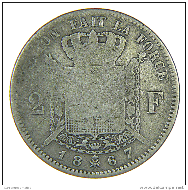 BELGIO BELGIQUE LEOPOLD II 2 FRANCS 1867 (1) ARGENTO SILVER SILBER - 2 Francs