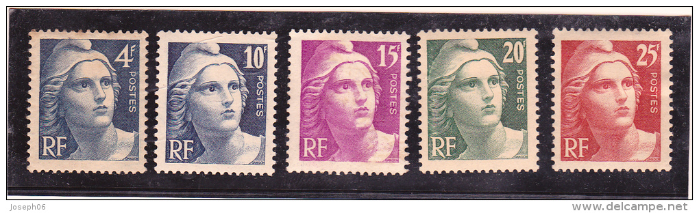 FRANCE    1945-47  Y.T. N° 725  à  733  Incomplet  NEUF*  Charnière Ou Trace - 1945-54 Marianne Of Gandon