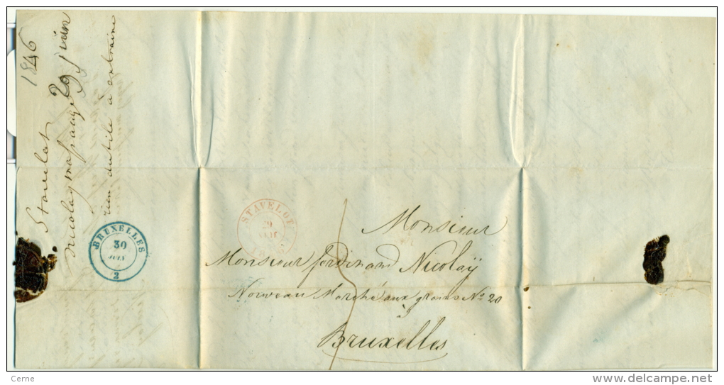 Belgique - Précurseur Stavelot Vers Bruxelles Du 29/06/1846, Oblitéré "STAVELOT", Superbe, See Scan - 1830-1849 (Belgique Indépendante)