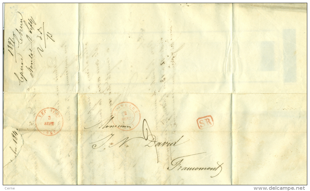 Belgique - Précurseur Stavelot Vers Francomont Du 02/09/1847, Oblitéré "STAVELOT", Griffe "SR" Rouge, Superbe, See Scan - 1830-1849 (Belgica Independiente)