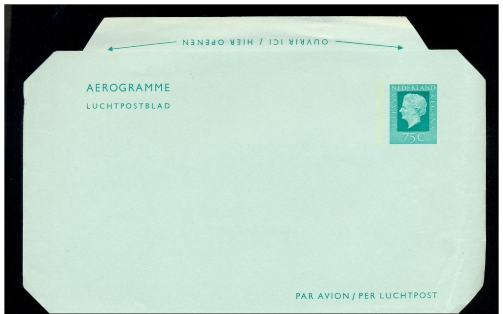 AEROGRAMME * POSTAL STATIONERY * NETHERLANDS * JULIANA * 75c MINT - Postal Stationery