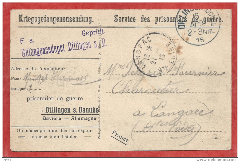 DILLINGEN - Donau - Chevaulegerkaserne - Kriegsgefangenensendung - Service Des Prisonniers De Guerre - Dillingen