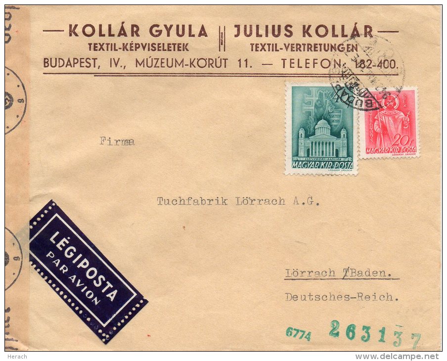 HONGRIE LETTRE CENSUREE POUR L'ALLEMAGNE - Postmark Collection