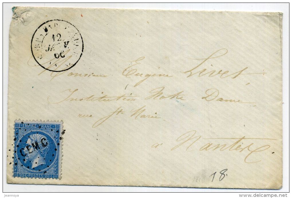 CAMPAGNE DU MEXIQUE - N° 22, OBL. GRILLE " CEMC " DU 12/1/1866 POUR NANTES LE 8/4/1866 - TB - Army Postmarks (before 1900)