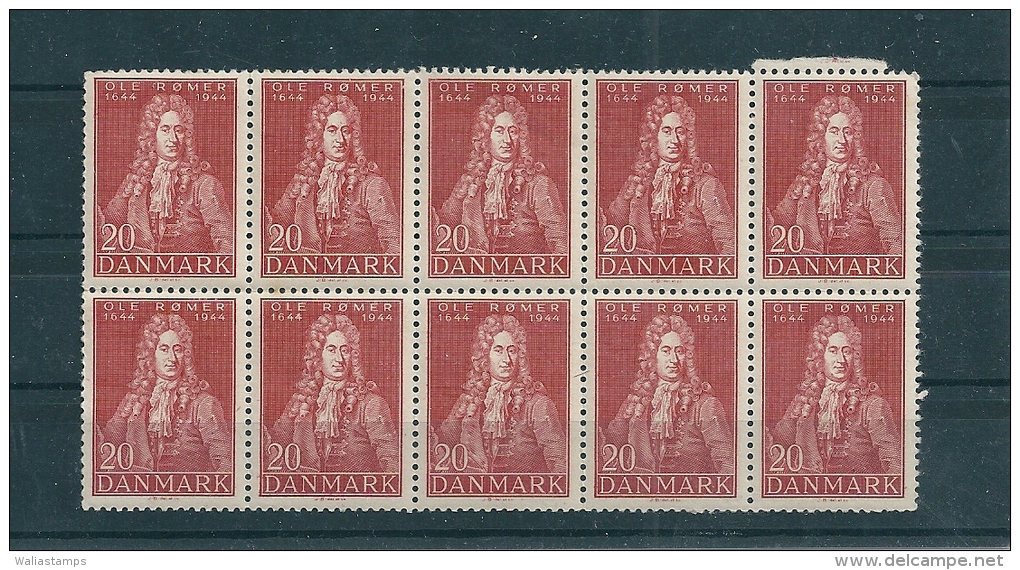 Denmark 1944, SG 342, Birth Centenary Of Romer, Block Of 10 - Nuevos