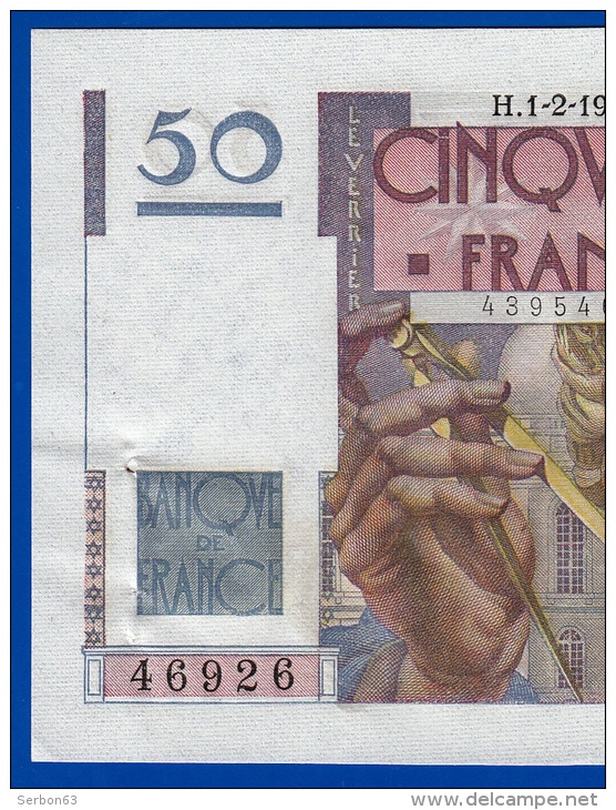 BILLET BANQUE DE FRANCE 50 FRANCS LE VERRIER V. 176 N° 46926 DU 1-2-1951.H. TYPE 1946 SPLENDIDE - NOTRE SITE Serbon63 - 50 F 1946-1951 ''Le Verrier''