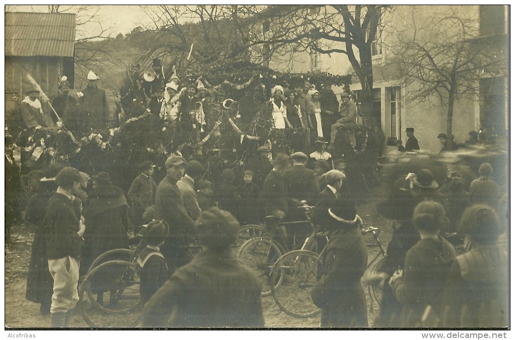 Theme Evenement Cpa Photo Manifestation Petite Fete Locale ( Alsace Vosges ,) Cyclistes Theatre Plein Air - Manifestazioni