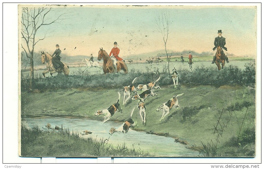 CHASSE à Courre/  BELLE CARTE COLORISEE A LA PEINTURE!! M.M.VIENNE, M.MUNK, Nr 397 ( - Jagd