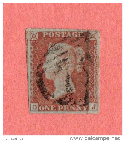 GBR SC #3 U (O,J) W/LT DIAG CRS ABOVE LL CNR + PAPER WRINKLES @ LR, CV $9.00 - Used Stamps