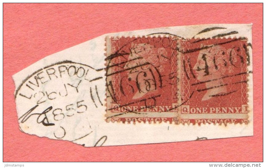 GB SC #16 (2) U (Q,H), (Q,I) ON-PIECE  "LIVERPOOL / 26JY 1855" + "466" - Used Stamps