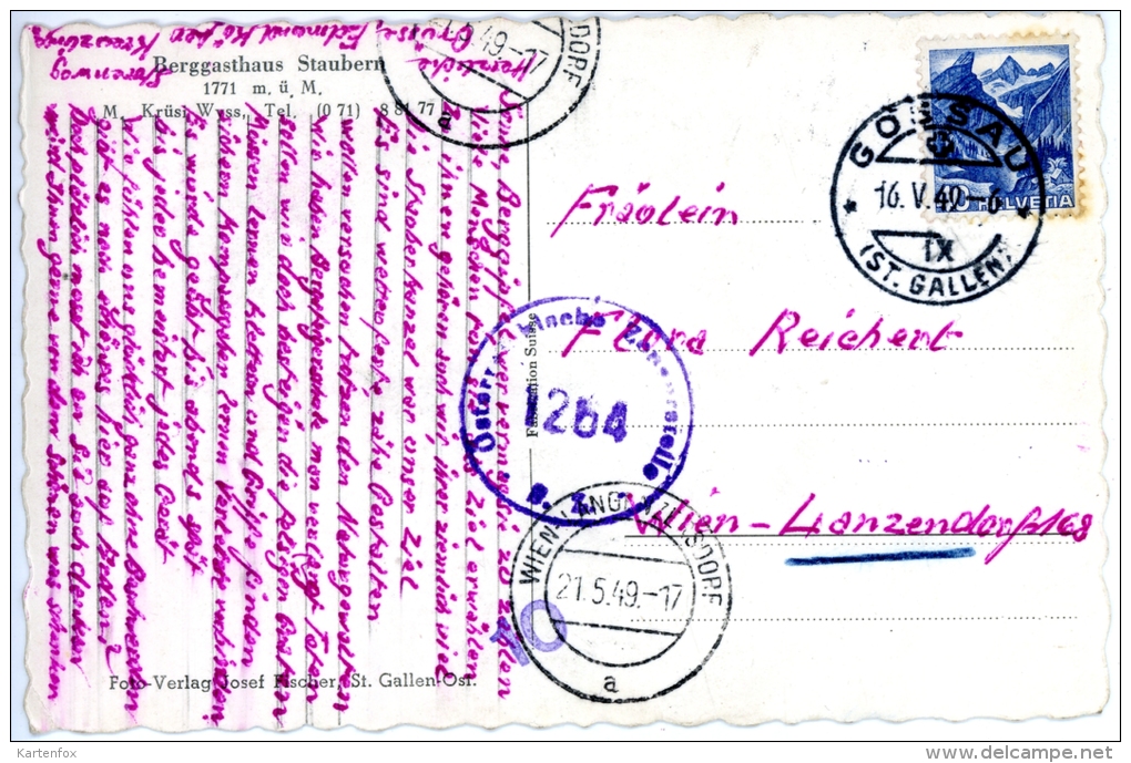 Blick Vom Staubernweg Auf Säntis Und Altmann, österr. Zensur, Gossau,16.5.1949 - Gossau