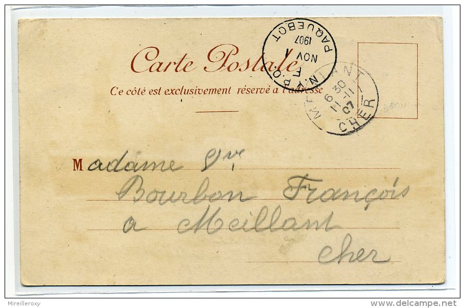 OBLITERATION PAQUEBOT / N.Y.P.O./ 1907 / POSTE NAVALE /SUR CARTE POSTALE CIE TRANSATLANTIQUE - Schiffspost