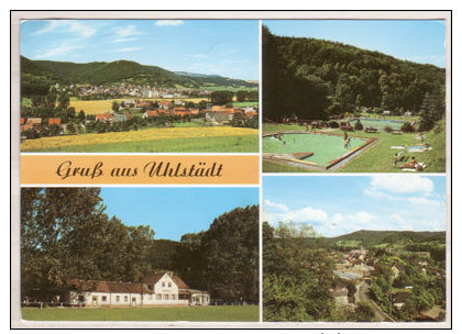Uhlstädt , Mehrbildkarte , Übersicht - Waldbad - Sportlerheim - Teilansicht - Saalfeld