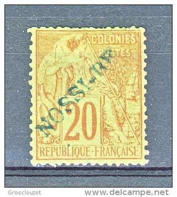 Nossi Be 1893 Y&T N. 26 C. 20 Brique S. Vert Sovrastampa Blu (V) MH - Altri & Non Classificati