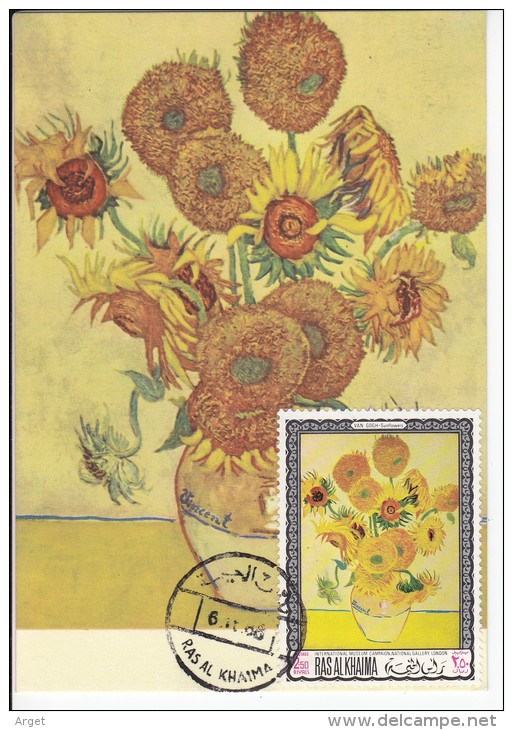 Carte-Maximum RAS AL KHAIMA N°Yvert 45o  (VAN GOGH - Tournesols) Obl Sp 1968 - Ra's Al-Chaima