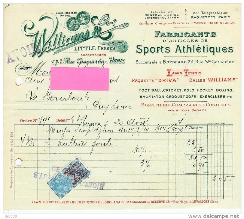 Paris Williams Fabricants Articles De Sports 1927 - Sports & Tourisme