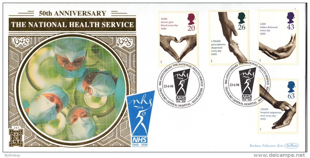 Great Britain FDC Scott #1814-#1817 Set Of 4 National Health Service Cancel: Trafford General Hospital Manchester Benham - 1991-2000 Em. Décimales