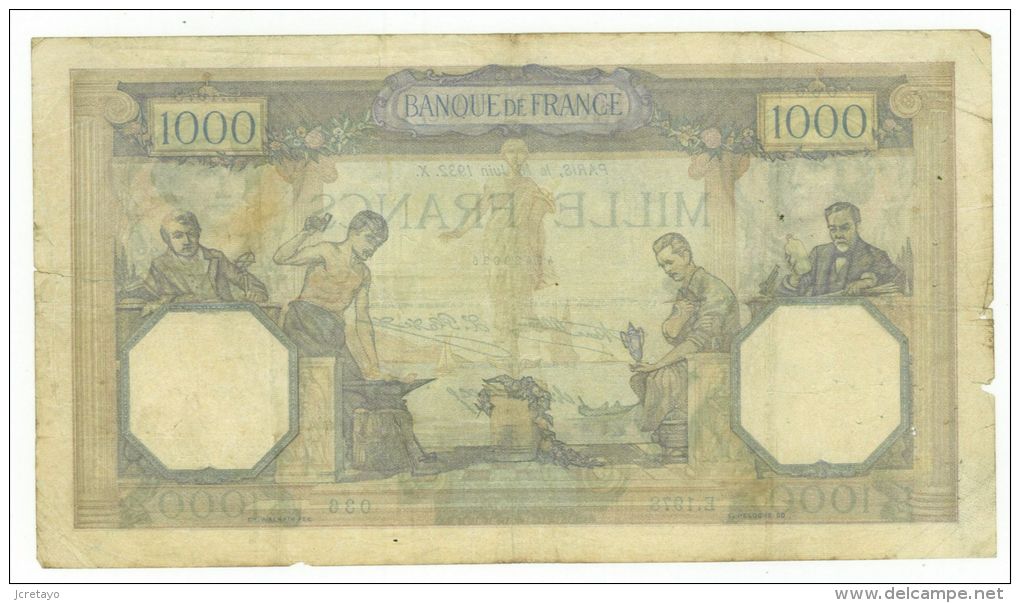 1000 Francs Ceres Et Mercure, Ref Fayette 37-7, état TB - 1 000 F 1927-1940 ''Cérès Et Mercure''