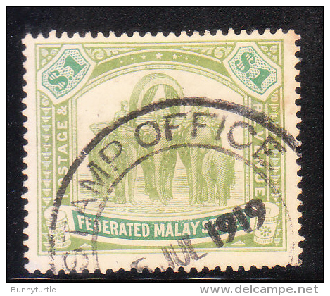 Federated Malay States 1904-10 Elephants $1 Used - Federated Malay States