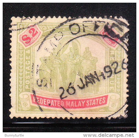 Federated Malay States 1904-10 Elephants $2 Used - Federated Malay States