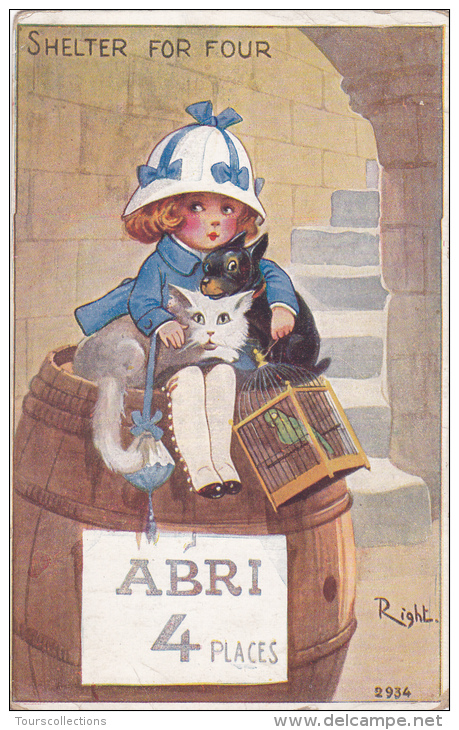 LOT De 4 CPI Illustrateur RIGHT @ Cartes De 1918 - ABRI 1 , 2 , 3 Et 4 Places - Humour Première Guerre - Voir Les 4 Scan - Right
